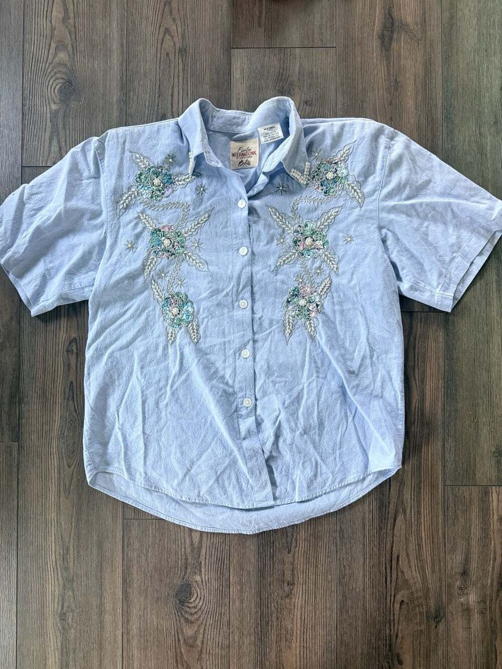 Fiorlini International Vintage Beaded Floral Embroidered Button-Down Shirt